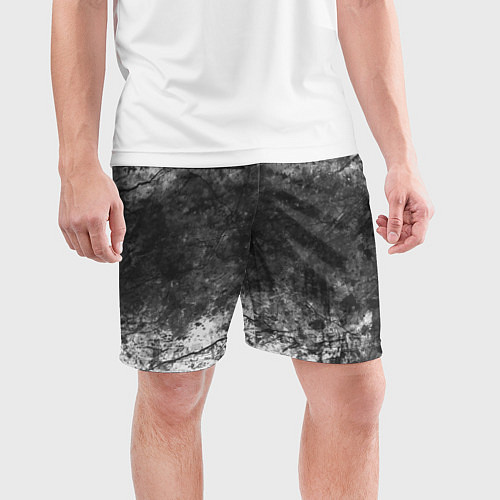 Мужские спортивные шорты Абстракция - grey and white wall with cracks / 3D-принт – фото 3