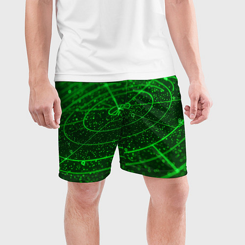 Мужские спортивные шорты Неоновый зеленый радар / 3D-принт – фото 3