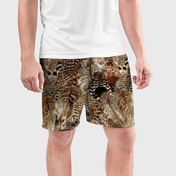 Шорты спортивные мужские Разные перья птиц - коричнево-бежевый паттерн, цвет: 3D-принт — фото 2