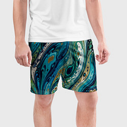 Шорты спортивные мужские Сине-зеленый абстрактный узор, цвет: 3D-принт — фото 2