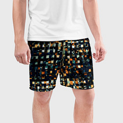 Шорты спортивные мужские Тёмный синий с оранжевым кубики абстракция, цвет: 3D-принт — фото 2