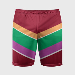 Шорты спортивные мужские Тёмный красный с полосами, цвет: 3D-принт