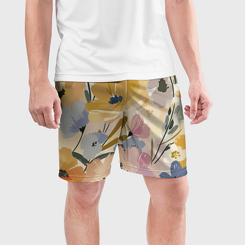 Мужские спортивные шорты Цветы акварель / 3D-принт – фото 3
