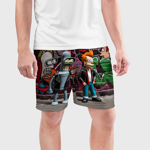 Мужские спортивные шорты Bender bending robot and Fry - ai art graffiti / 3D-принт – фото 3