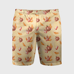 Мужские спортивные шорты Хеллоуин с тыквой и листьями