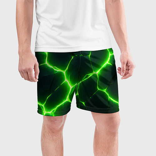Мужские спортивные шорты Кислотный зеленый разлом / 3D-принт – фото 3