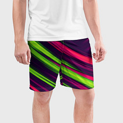 Шорты спортивные мужские Фиолетово-зеленые линии, цвет: 3D-принт — фото 2