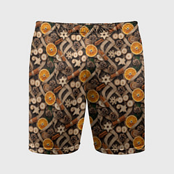 Мужские спортивные шорты Новогодний орнамент с корицей и дольками апельсина