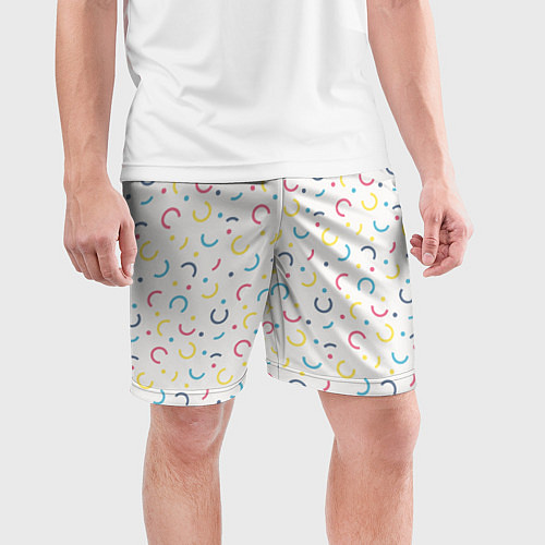 Мужские спортивные шорты Цветные точки и дуги на белом / 3D-принт – фото 3