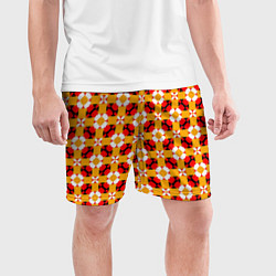 Шорты спортивные мужские Цветочная геометрия красно-желтая, цвет: 3D-принт — фото 2