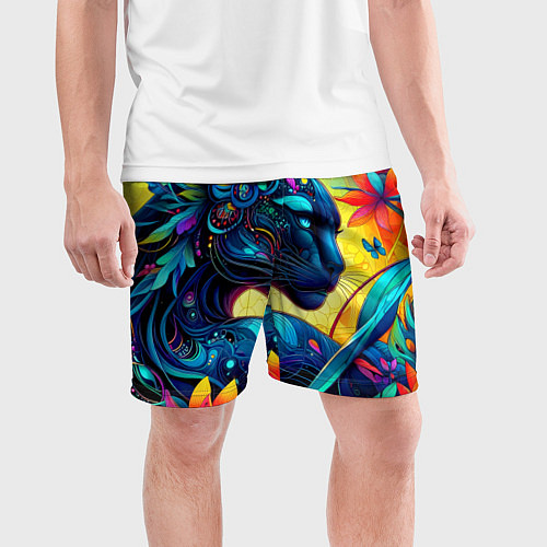 Мужские спортивные шорты Прекрасная пантера среди тропиков - нейроарт / 3D-принт – фото 3