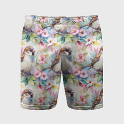 Мужские спортивные шорты Воробей в ярких цветах паттерн