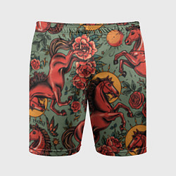 Мужские спортивные шорты Красный конь и розы
