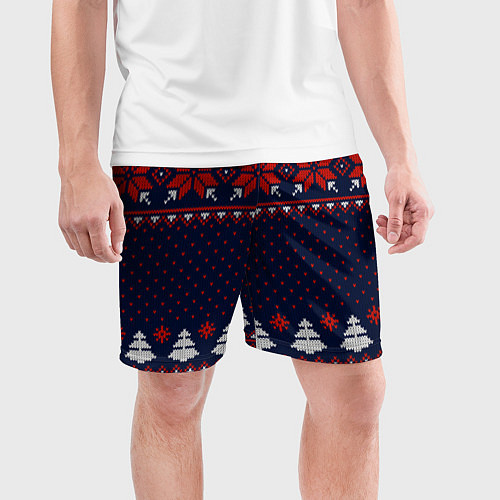 Мужские спортивные шорты Новогодний вязаный узор / 3D-принт – фото 3