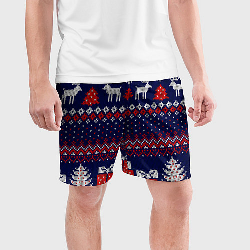 Мужские спортивные шорты Новогодний вязаный паттерн / 3D-принт – фото 3
