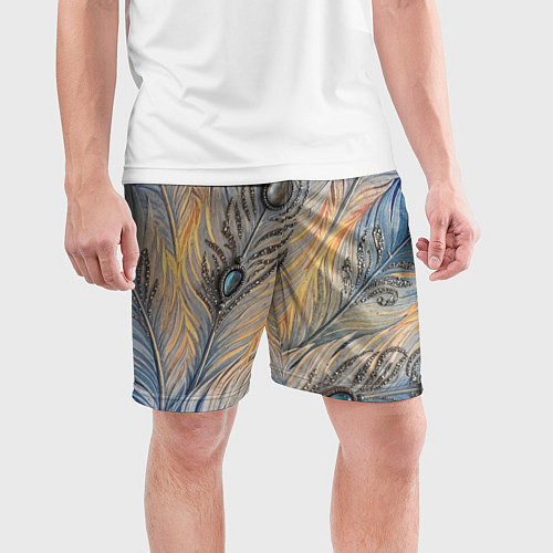 Мужские спортивные шорты Синие перья с самоцветами / 3D-принт – фото 3
