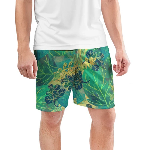 Мужские спортивные шорты Узор из листьев / 3D-принт – фото 3