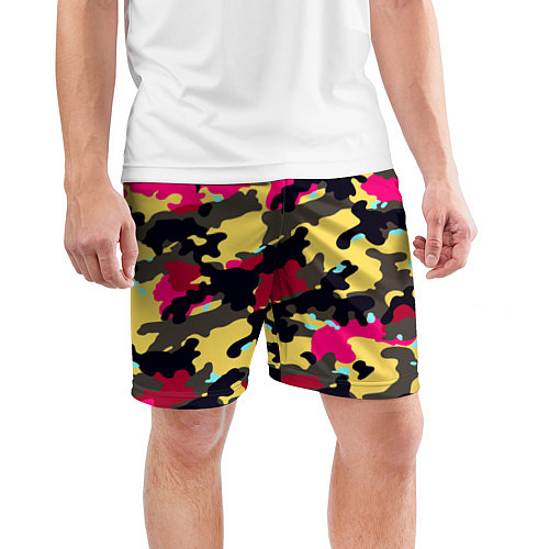 Мужские спортивные шорты Камуфляж: желтый/черный/розовый / 3D-принт – фото 3