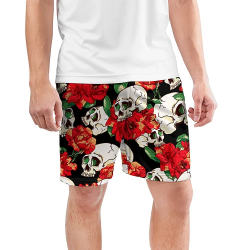 Мужские спортивные шорты Черепки и розы / 3D-принт – фото 3