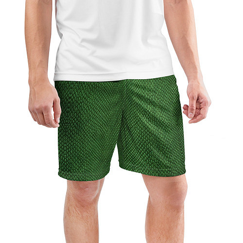 Мужские спортивные шорты Змеиная зеленая кожа / 3D-принт – фото 3