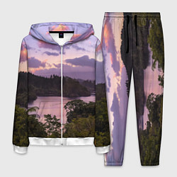 Костюм мужской Пейзаж вечерней реки и леса, цвет: 3D-белый