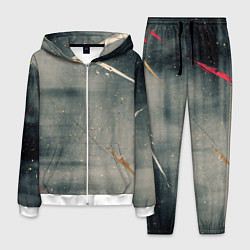 Костюм мужской Серый туман и красные, оранжевые, белые мазки крас, цвет: 3D-белый