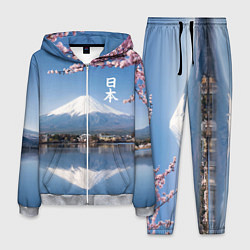 Костюм мужской Цветущая сакура на фоне Фудзиямы - Япония, цвет: 3D-меланж