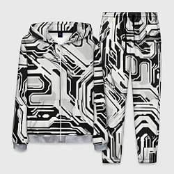 Костюм мужской Киберпанк белые полосы на чёрном фоне, цвет: 3D-меланж