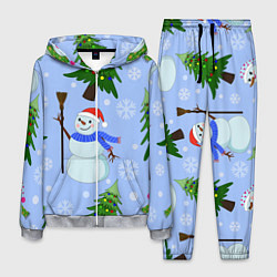 Костюм мужской Снеговики с новогодними елками паттерн, цвет: 3D-меланж