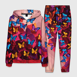 Костюм мужской Разноцветные бабочки - розовые цветы, цвет: 3D-красный