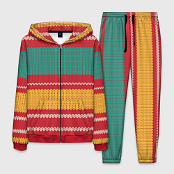 Костюм мужской Разноцветные вязаные полоски, цвет: 3D-красный