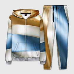 Костюм мужской Золотые и голубые волнистые вставки на белом фоне, цвет: 3D-меланж