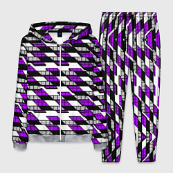 Костюм мужской Фиолетовые треугольники и квадраты на белом фоне, цвет: 3D-меланж