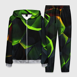Костюм мужской Green neon abstract geometry, цвет: 3D-меланж