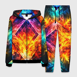 Костюм мужской Красочный неоновый узор с огнем на фоне, цвет: 3D-черный