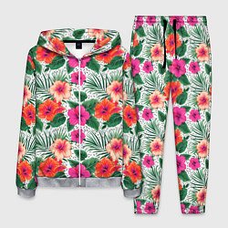 Костюм мужской Цветы гибискуса и листья мальмы летний тропический, цвет: 3D-меланж