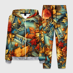 Костюм мужской Композиция из цветов и рваной джинсы - нейросеть, цвет: 3D-меланж