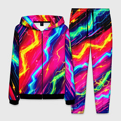 Костюм мужской Абстракция из неоновых молний - нейроарт, цвет: 3D-черный