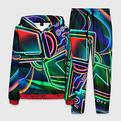 Костюм мужской Неоновая психоделика геймер, цвет: 3D-красный