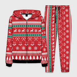 Костюм мужской Новогодний паттерн с оленями снежинками леденцами, цвет: 3D-черный