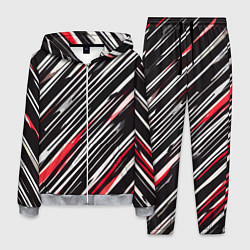 Костюм мужской Диагональные красно-белые полосы на чёрном фоне, цвет: 3D-меланж