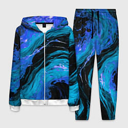 Костюм мужской Синие брызги на чёрном фоне, цвет: 3D-белый