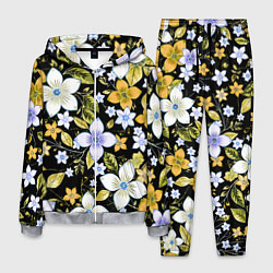 Костюм мужской Жёлто-белые цветы на чёрном фоне, цвет: 3D-меланж