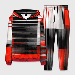 Костюм мужской Белые вертикальные полосы на чёрно-красном фоне, цвет: 3D-красный