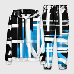 Костюм мужской Чёрно-синие вертикальные и горизонтальные полосы н, цвет: 3D-белый