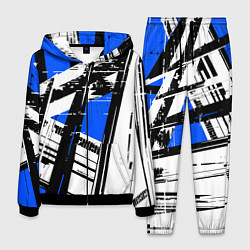 Костюм мужской Чёрно-белые абстрактные линии на синем фоне, цвет: 3D-черный