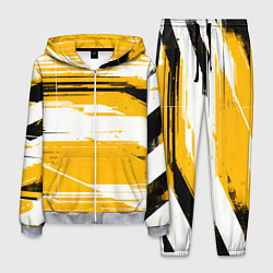 Костюм мужской Горизонтальные чёрно-белые линии на жёлтом фоне, цвет: 3D-меланж