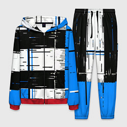 Костюм мужской Синие и чёрные полосы на белом фоне, цвет: 3D-красный