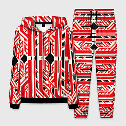 Костюм мужской Бело-красные техно полосы на чёрном фоне, цвет: 3D-черный