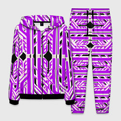 Костюм мужской Бело-фиолетовые техно полосы на чёрном фоне, цвет: 3D-черный